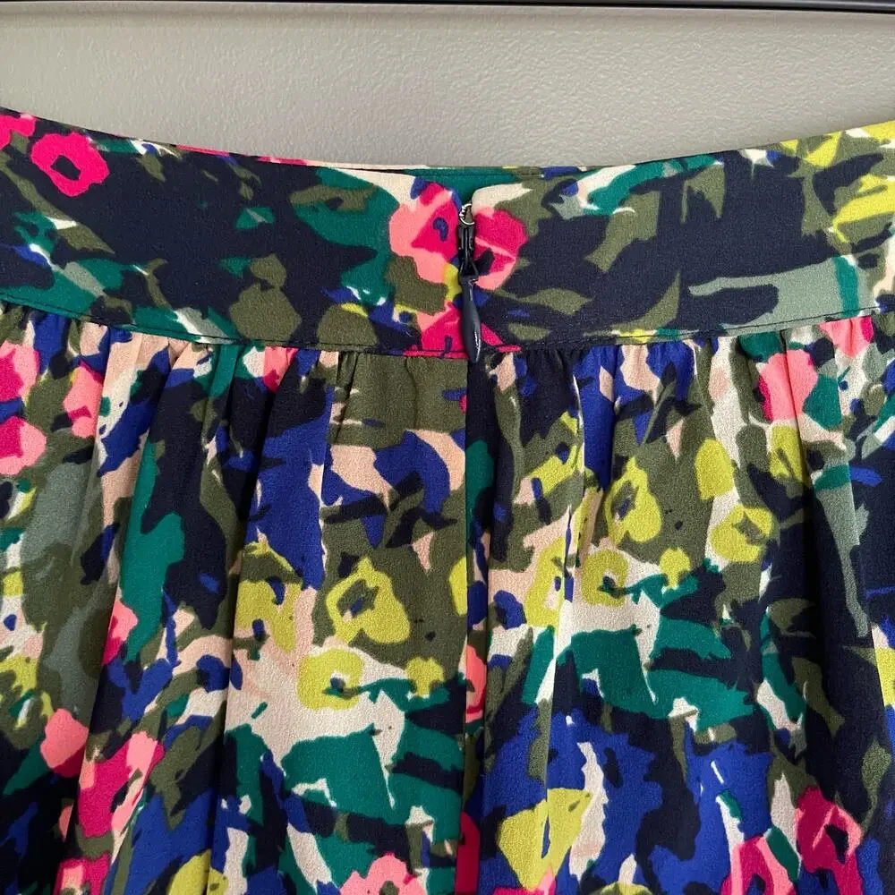 J Crew Floral Skirt A-Line Size 2 Flowy Chiffon Blue Pink Green White Colorful‎